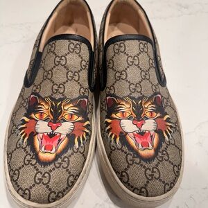 Gucci Men's Angry Cat Supreme Canvas Loafers